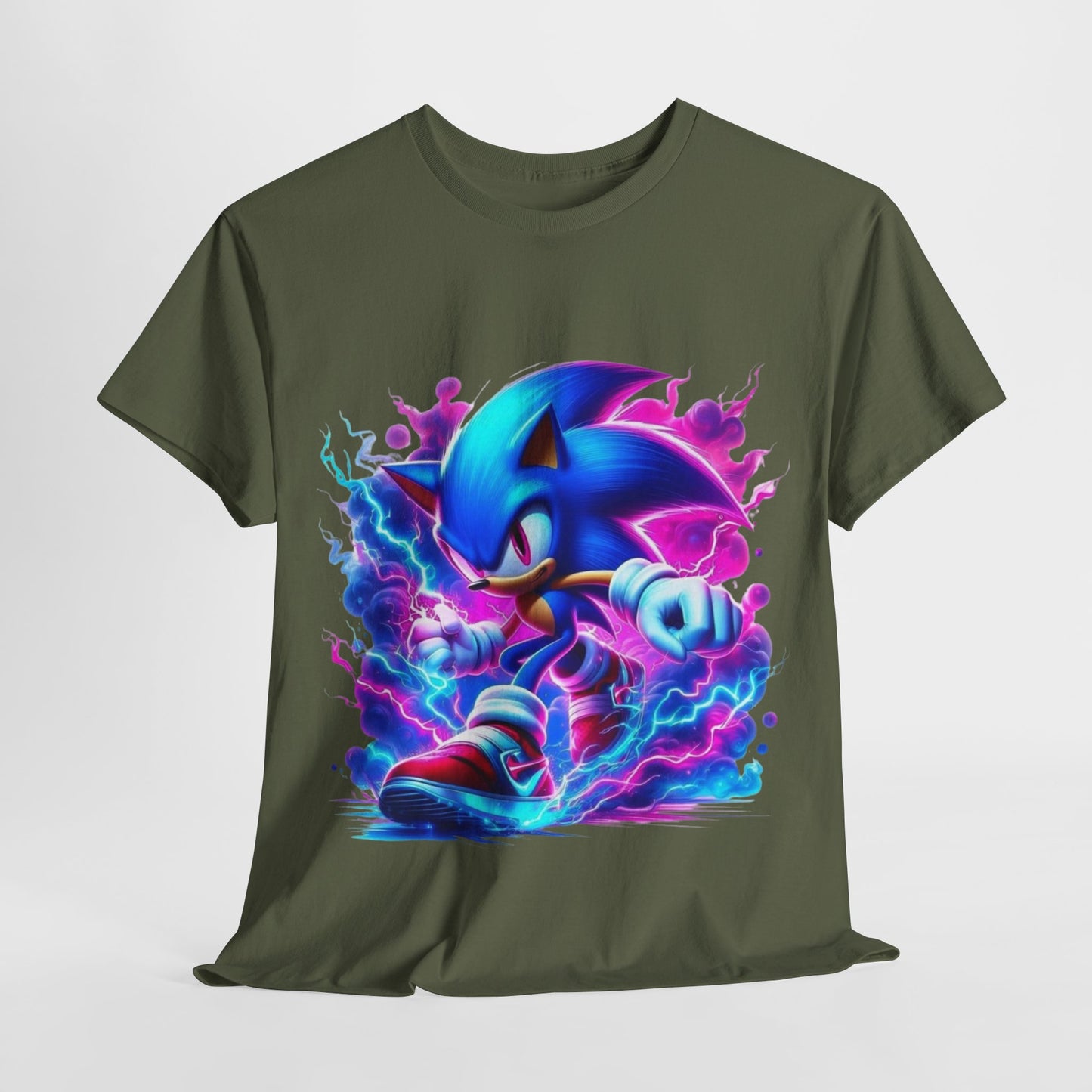 Sonic Themed Unisex Heavy Cotton Tee - Vibrant Graphic T-Shirt for Gamers