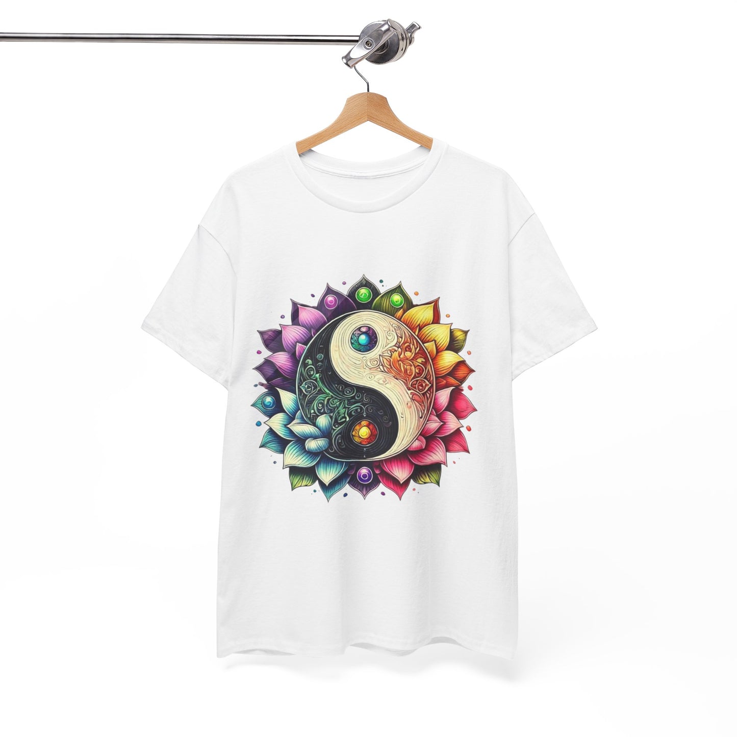 Yin Yang Floral Unisex Heavy Cotton Tee -  Mandala Design for Mindfulness and Serenity