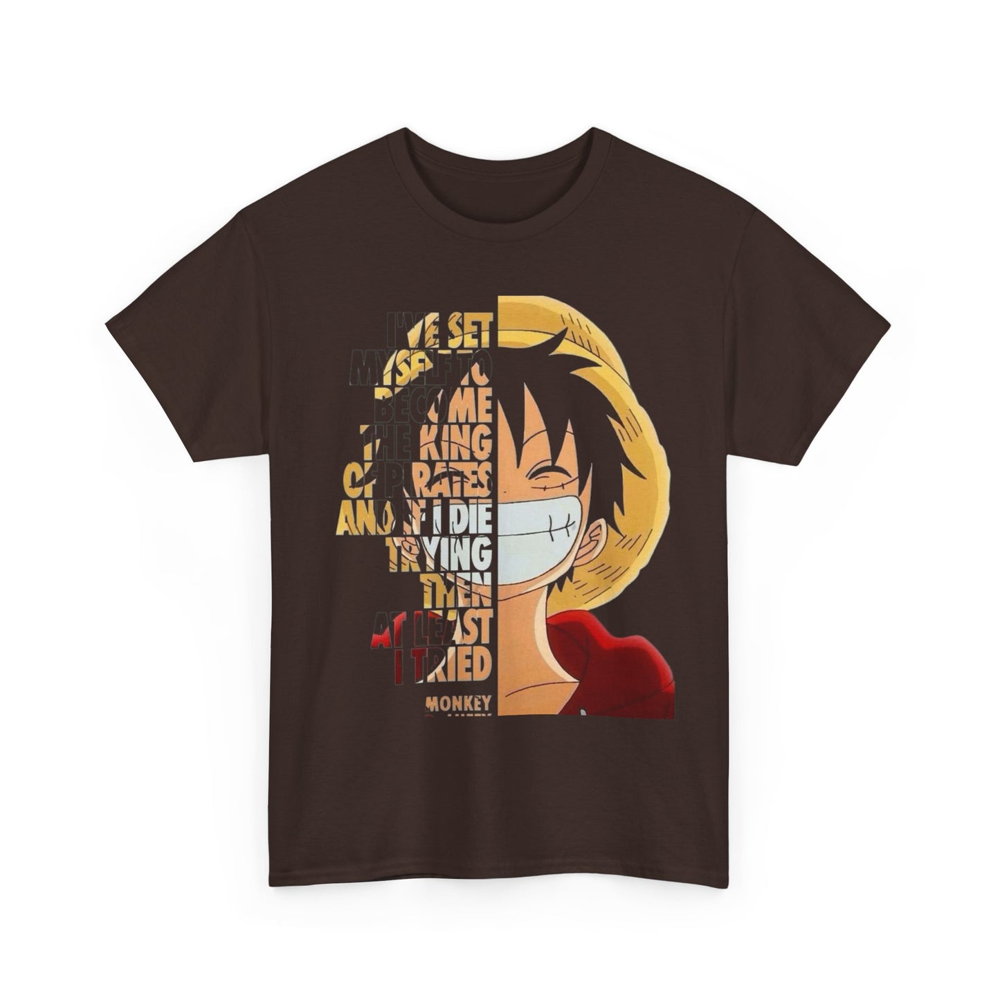 Anime-Inspired Unisex Heavy Cotton Tee - Monkey D. Luffy Design