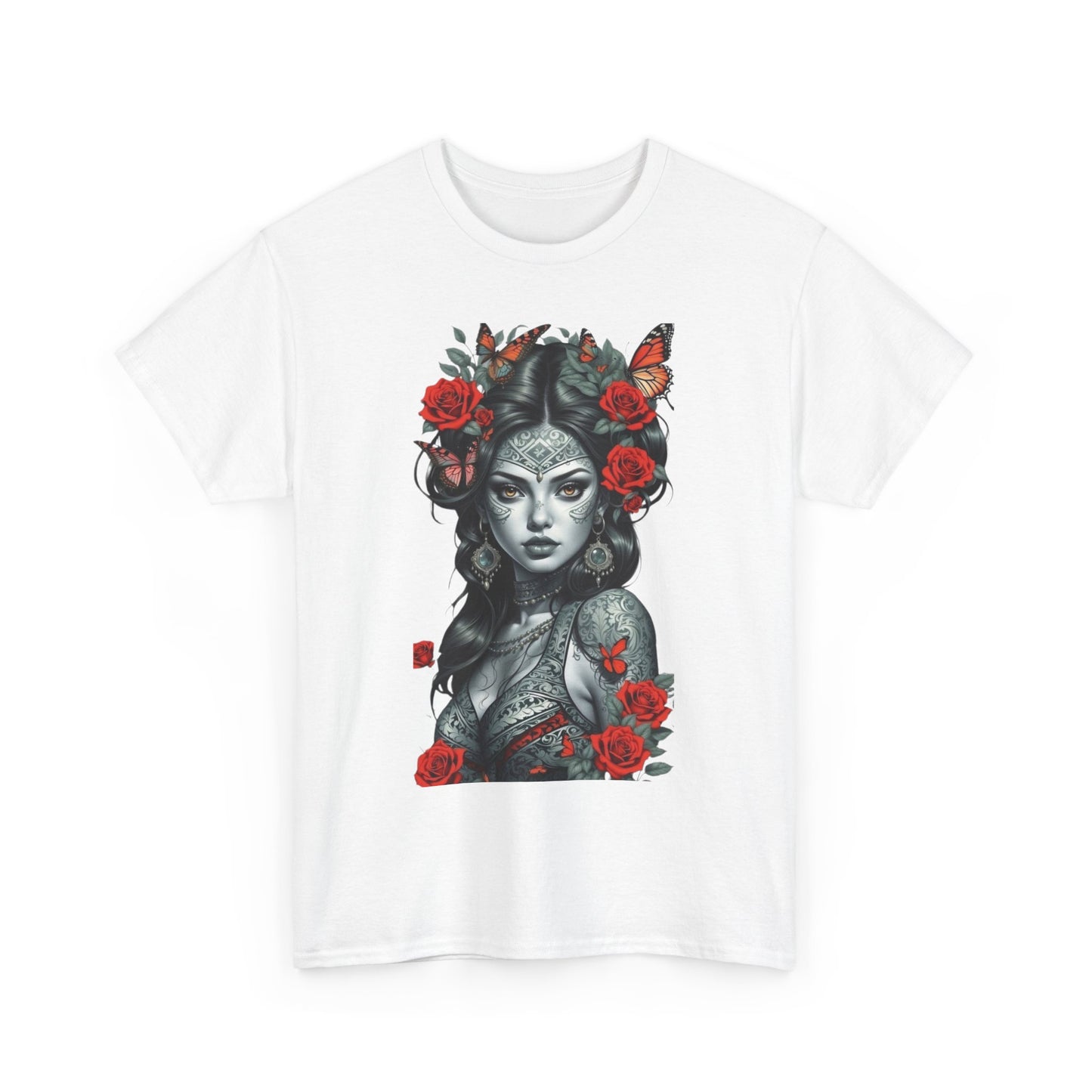 Bohemian Floral Art Tee - Unisex Heavy Cotton T-Shirt