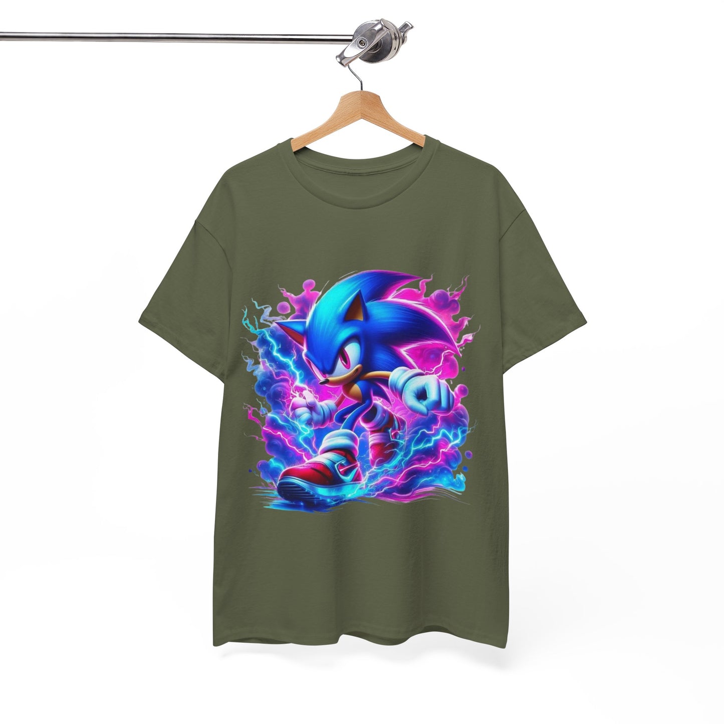 Sonic Themed Unisex Heavy Cotton Tee - Vibrant Graphic T-Shirt for Gamers