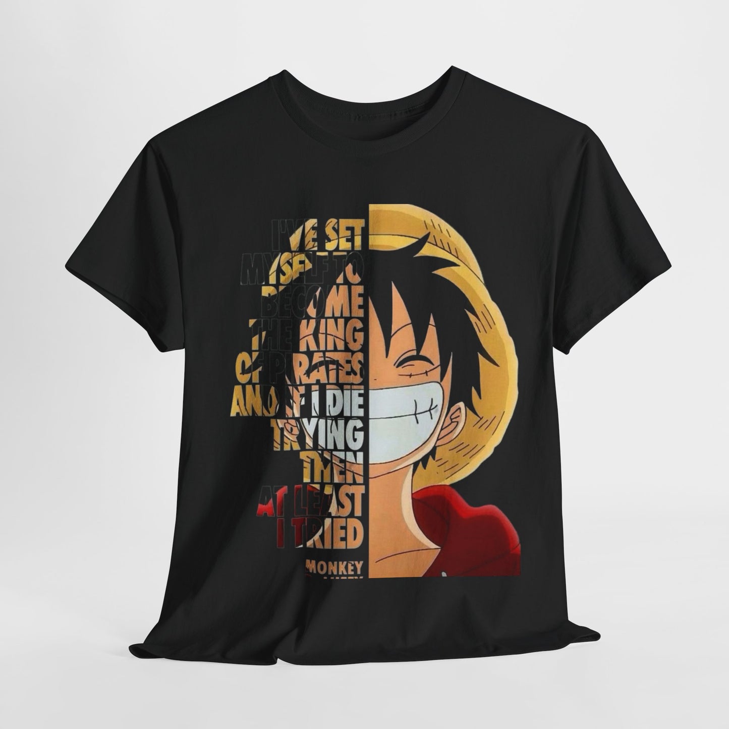 Anime-Inspired Unisex Heavy Cotton Tee - Monkey D. Luffy Design