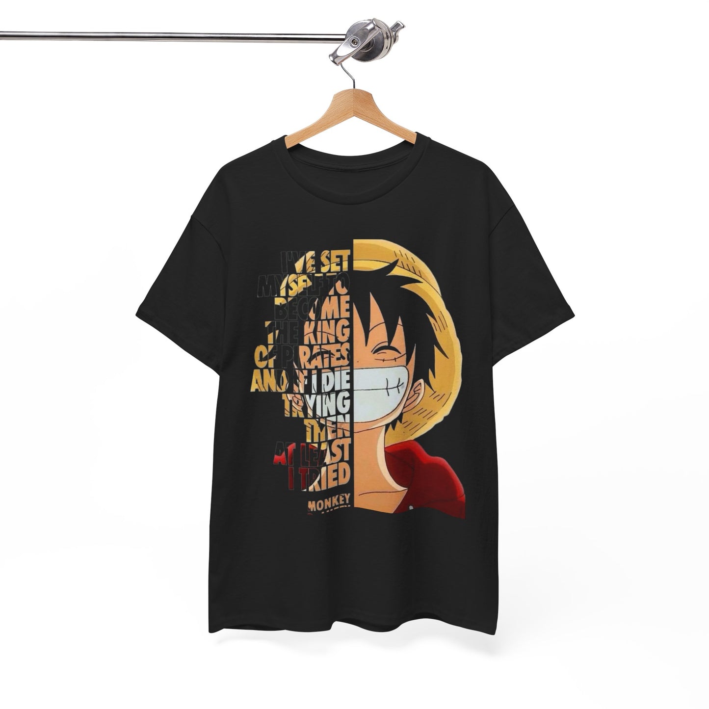 Anime-Inspired Unisex Heavy Cotton Tee - Monkey D. Luffy Design