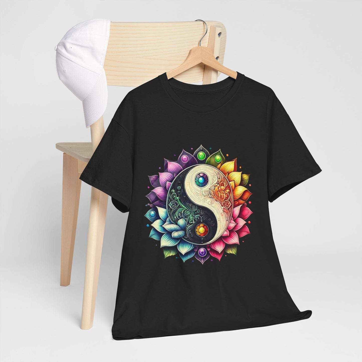 Yin Yang Floral Unisex Heavy Cotton Tee -  Mandala Design for Mindfulness and Serenity