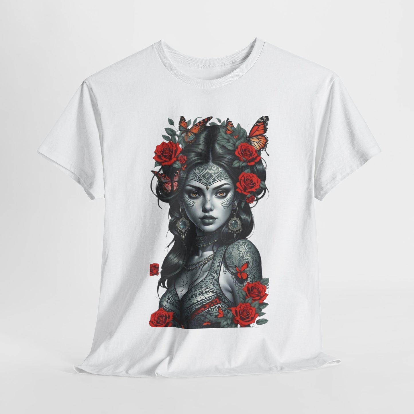 Bohemian Floral Art Tee - Unisex Heavy Cotton T-Shirt