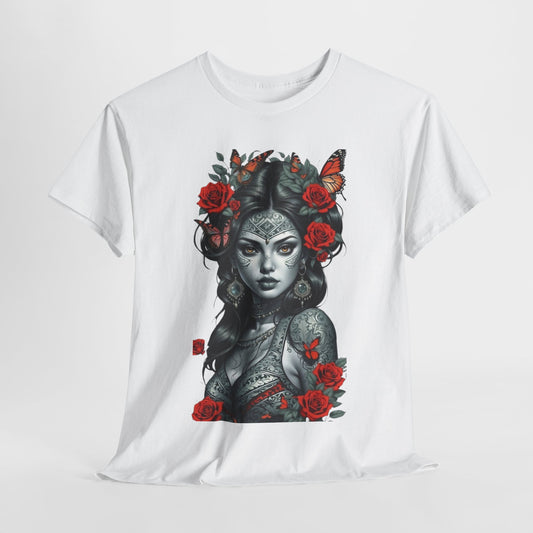 Bohemian Floral Art Tee - Unisex Heavy Cotton T-Shirt