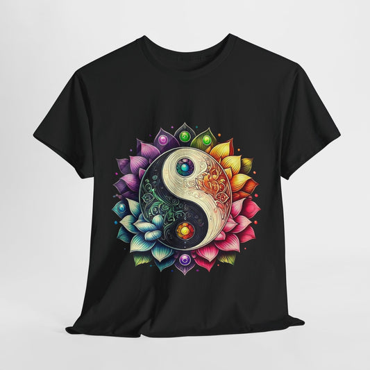 Yin Yang Floral Unisex Heavy Cotton Tee -  Mandala Design for Mindfulness and Serenity