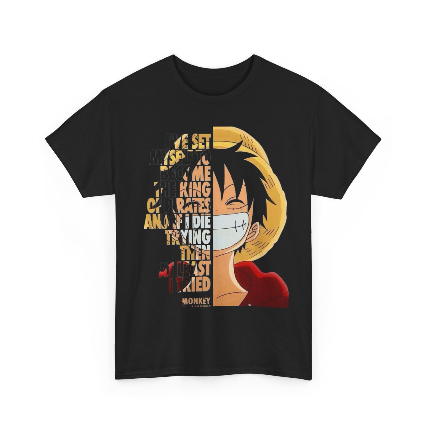 Anime-Inspired Unisex Heavy Cotton Tee - Monkey D. Luffy Design