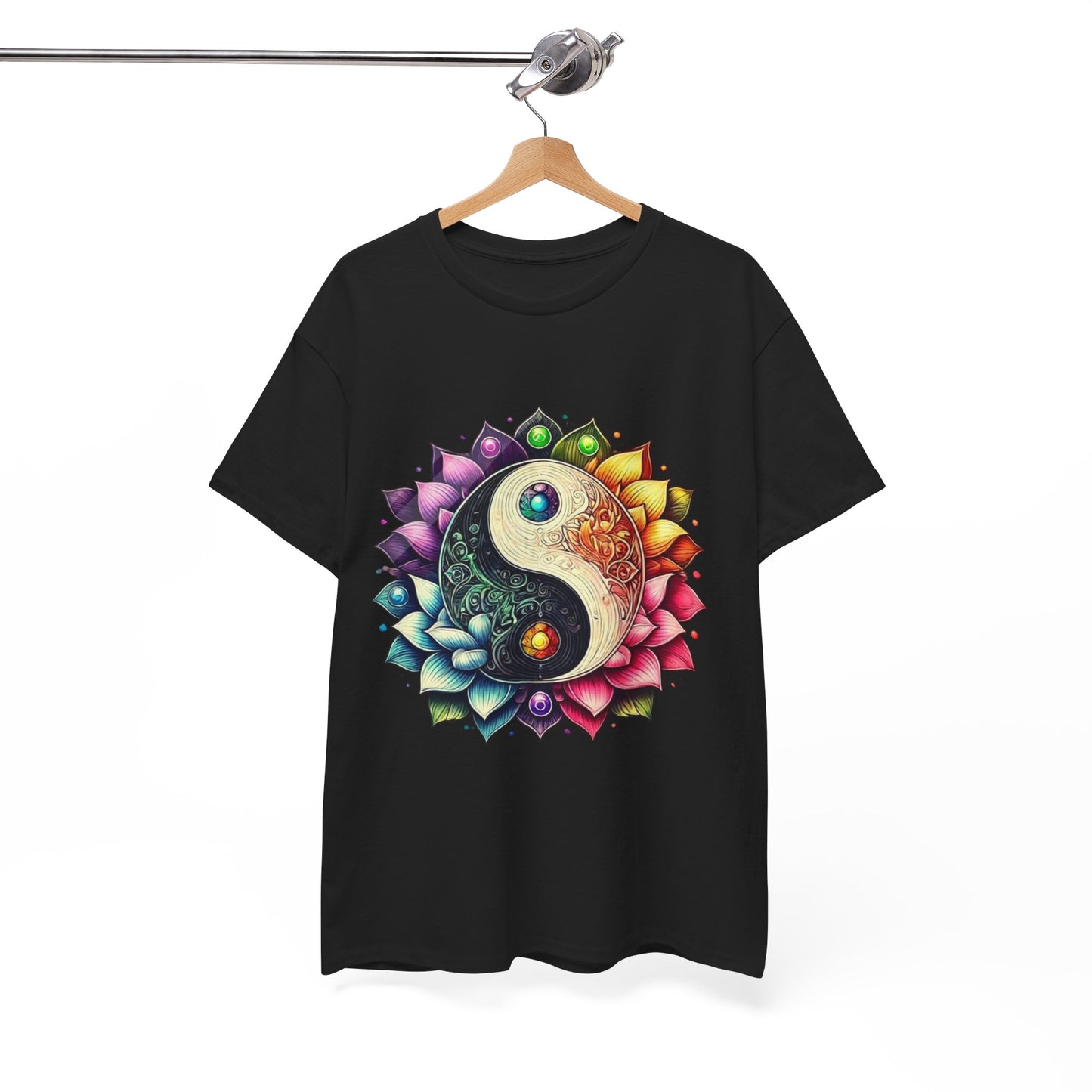 Yin Yang Floral Unisex Heavy Cotton Tee -  Mandala Design for Mindfulness and Serenity