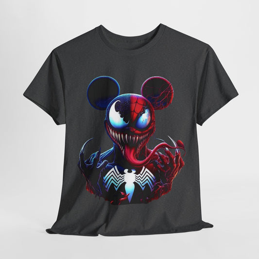 Unisex Heavy Cotton Tee - Spooky Spider Mouse Graphic Tee for Comic Fans