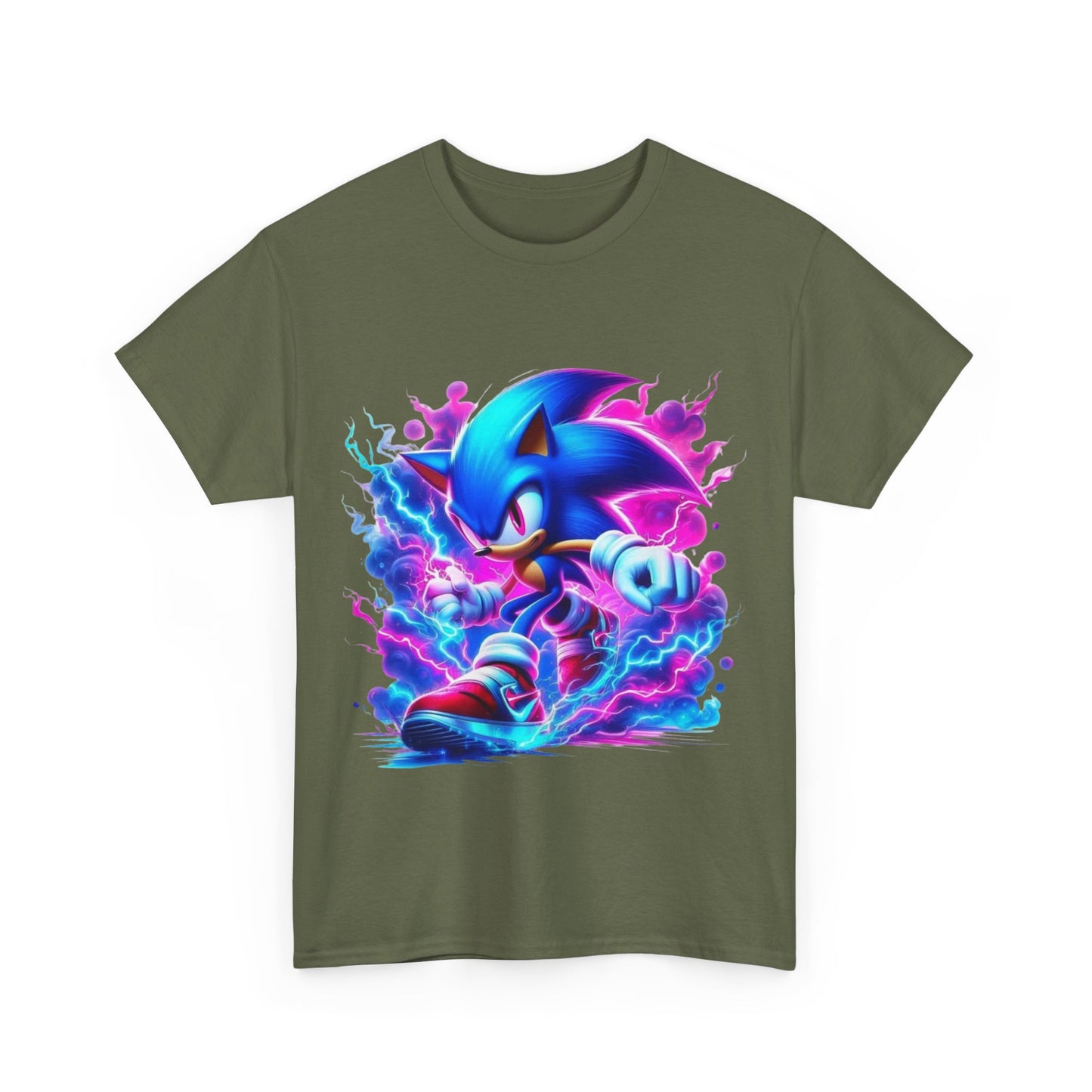 Sonic Themed Unisex Heavy Cotton Tee - Vibrant Graphic T-Shirt for Gamers