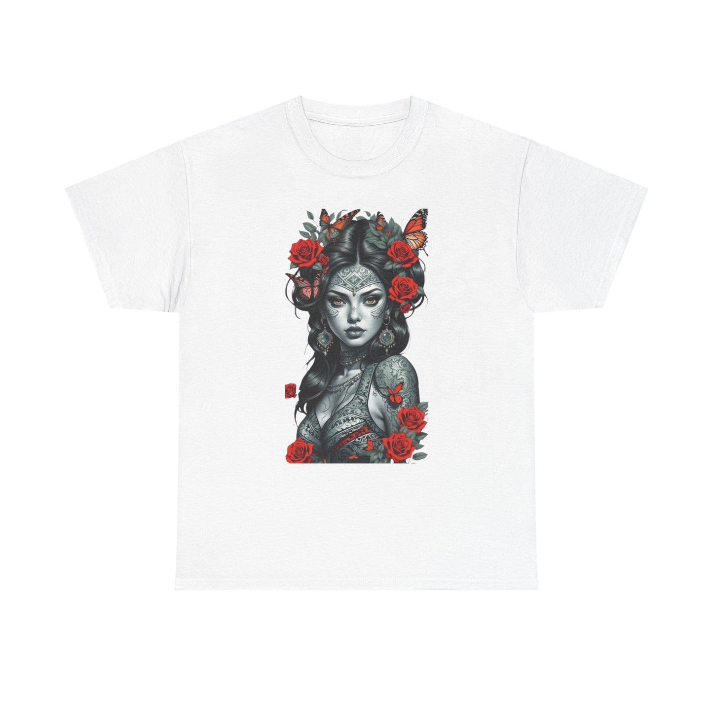 Bohemian Floral Art Tee - Unisex Heavy Cotton T-Shirt