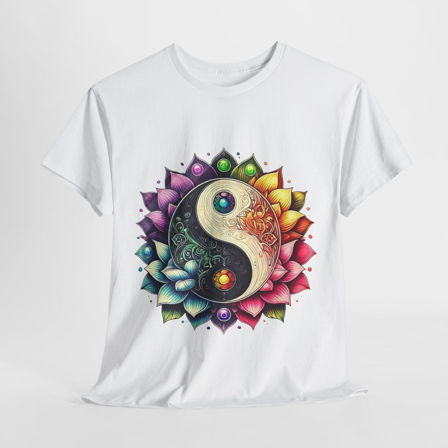 Yin Yang Floral Unisex Heavy Cotton Tee -  Mandala Design for Mindfulness and Serenity