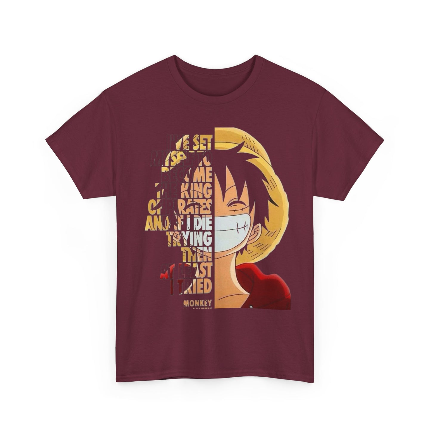 Anime-Inspired Unisex Heavy Cotton Tee - Monkey D. Luffy Design