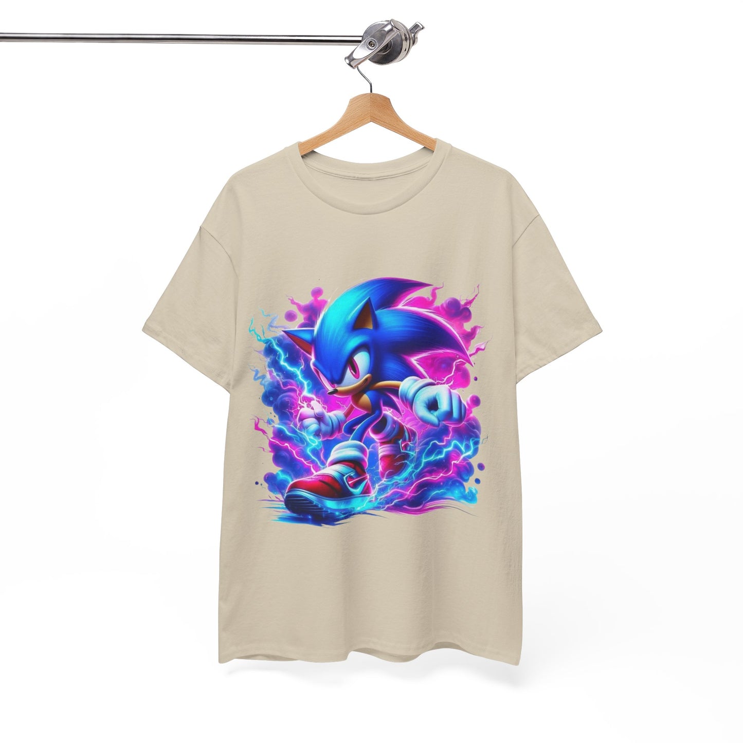 Sonic Themed Unisex Heavy Cotton Tee - Vibrant Graphic T-Shirt for Gamers